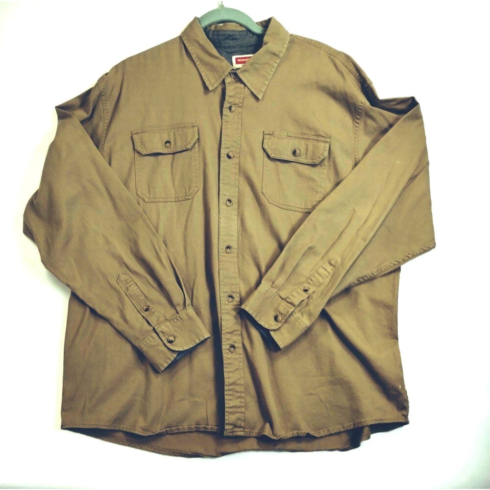 Wrangler Shirt Men's XL Long Sleeve Button Up Pockets Twill Utility Chore Barn